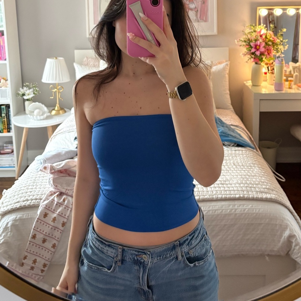 Babaton Royal Blue Strapless Crop Top